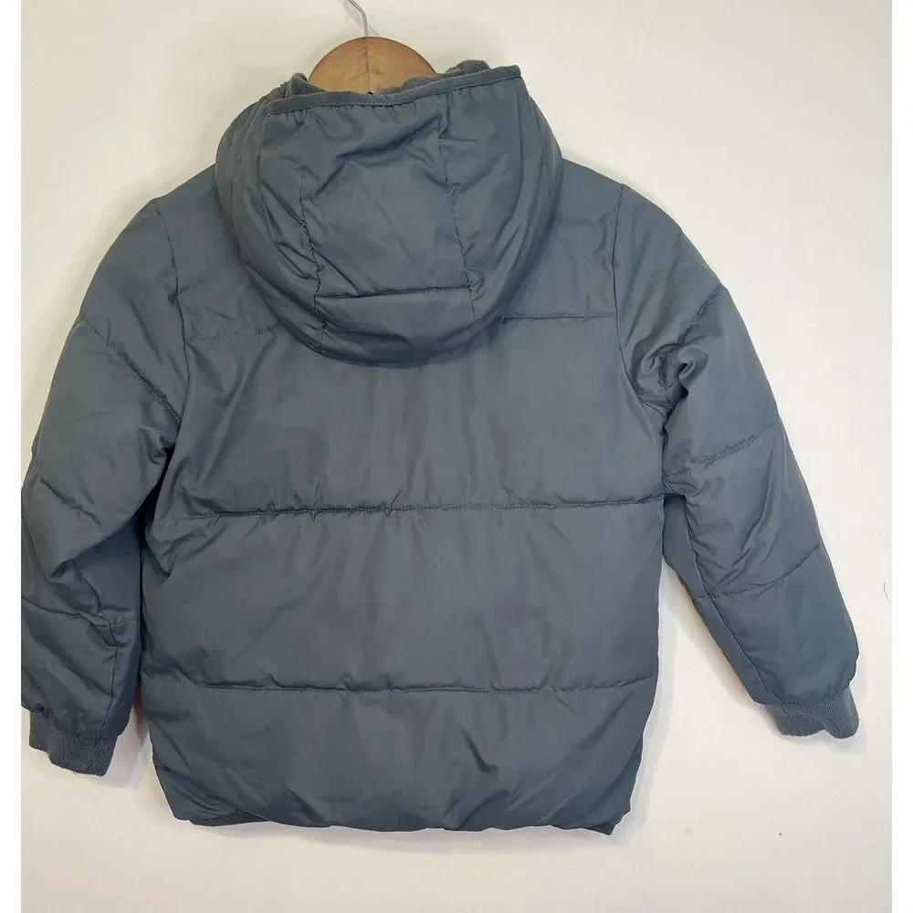 Crewcuts J. Crew Kids 6-7 Puffer Jacket Gray‎ Hooded Full Zip Fleece Lined
